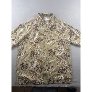 Island Blue Men's Beige Brown Floral Silk Rayon Short Sleeve Button-Up Shirt XL